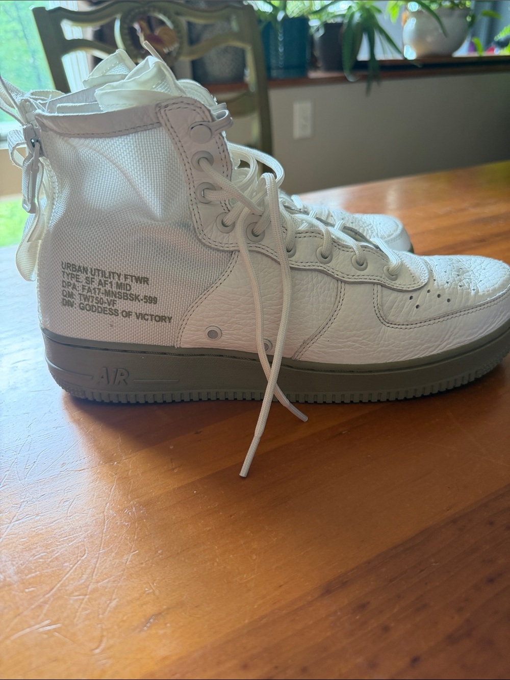Nike High-Top Sneaker in White with Olive-Grey Sole